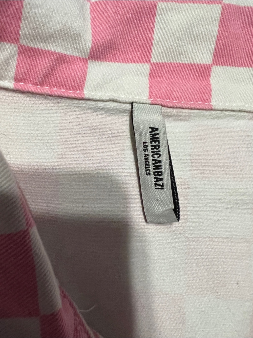 Cropped Pink and White Checkerboard Denim-like Jacket - Women - Picture 3 of 4